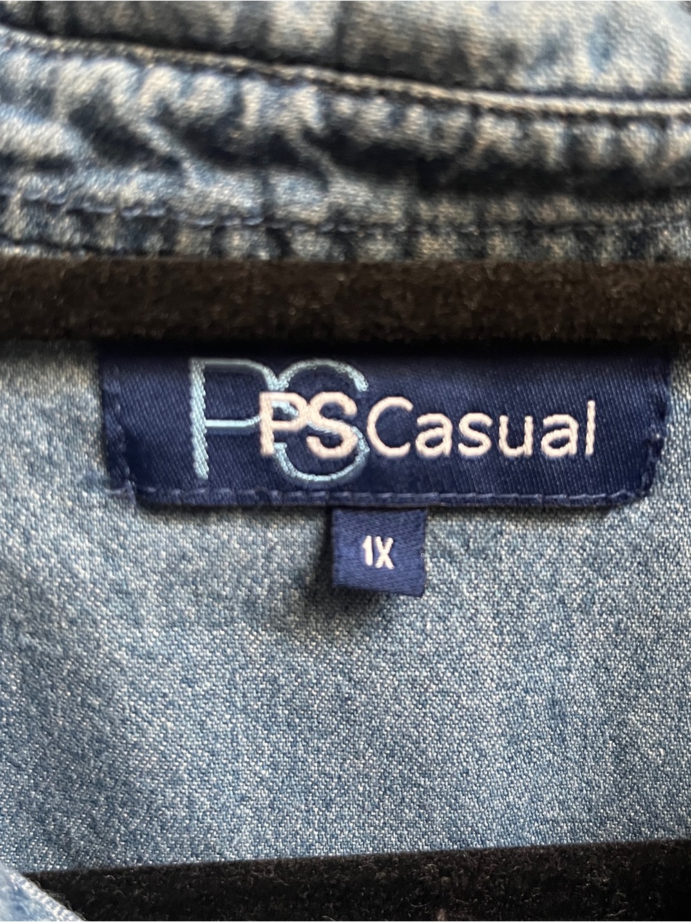 PS Casual Vintage Blue Christmas Stockings Embroidered Denim Shirt Size 1X - Picture 7 of 9